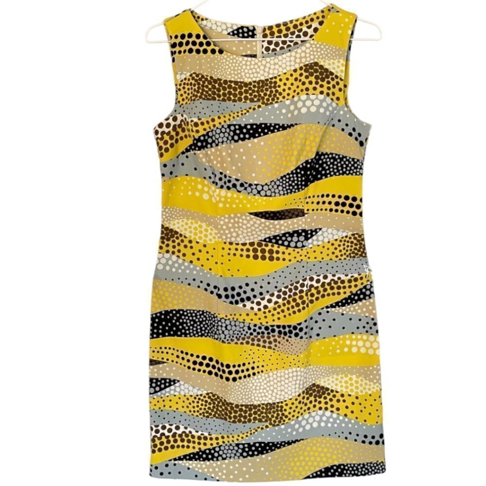 WOMEN'S Midi Sheath Dress Size 8 Sleeveless Multicolor Wave Dot Pattern